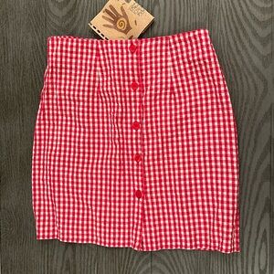 Ultra Pink Red Gingham Skirt - New—- VINTAGE